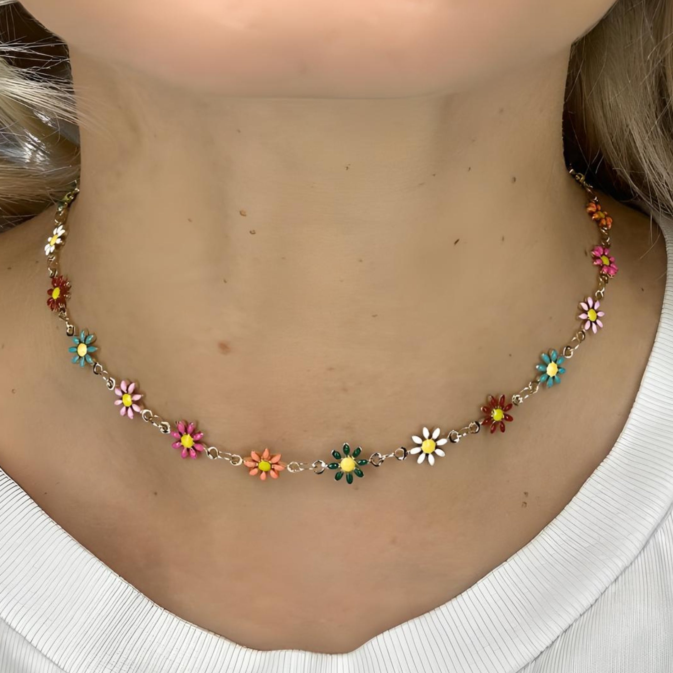 Floral Short Necklace - 18K Gold Filled