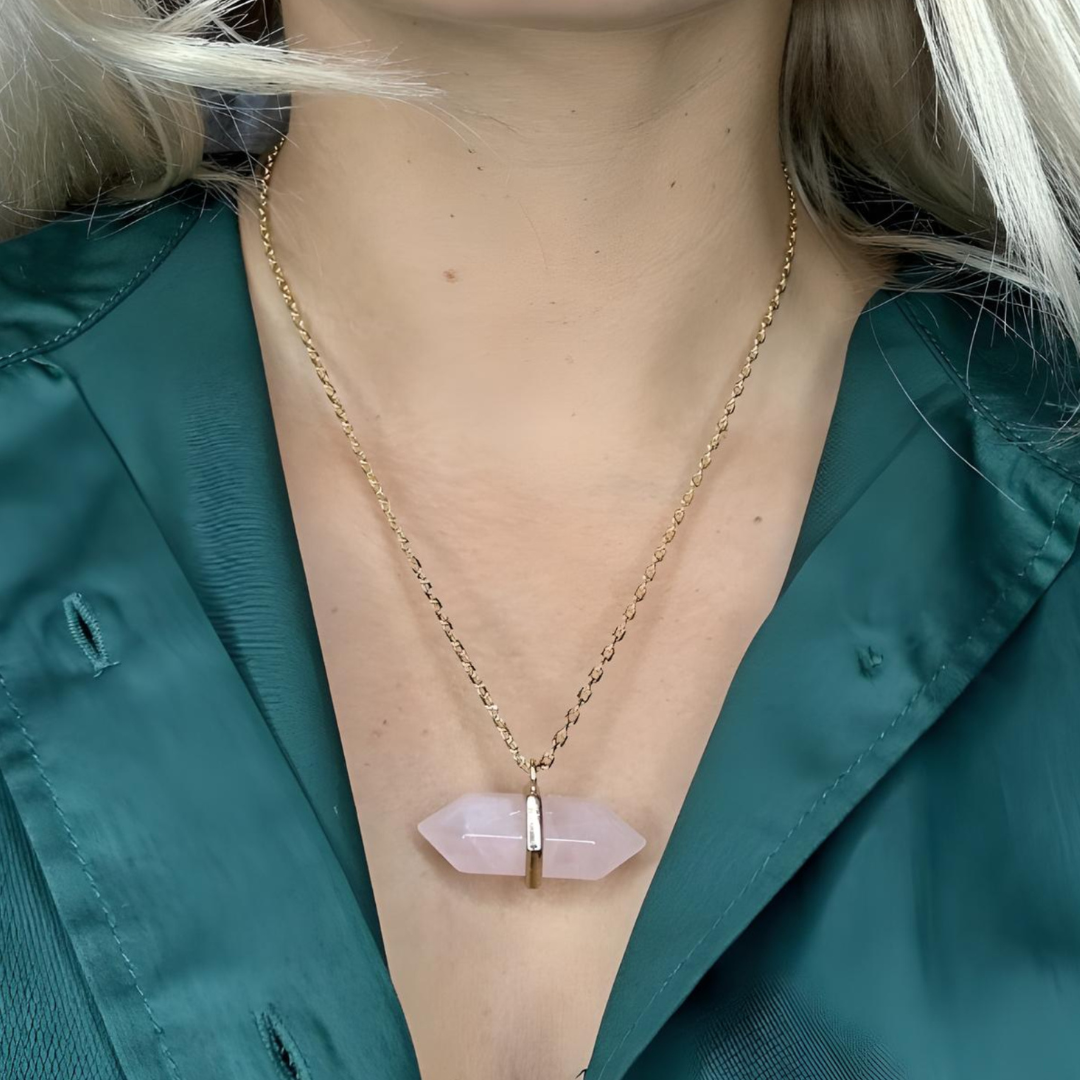 Rose Quartz Natural Gemstone Necklace - 24K Gold Filled