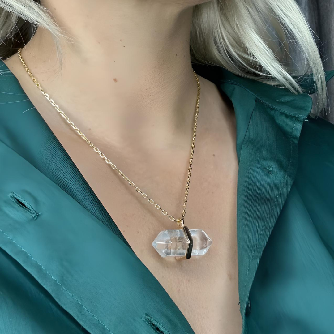 Clear Quartz Natural Gemstone Necklace - 24K Gold Filled