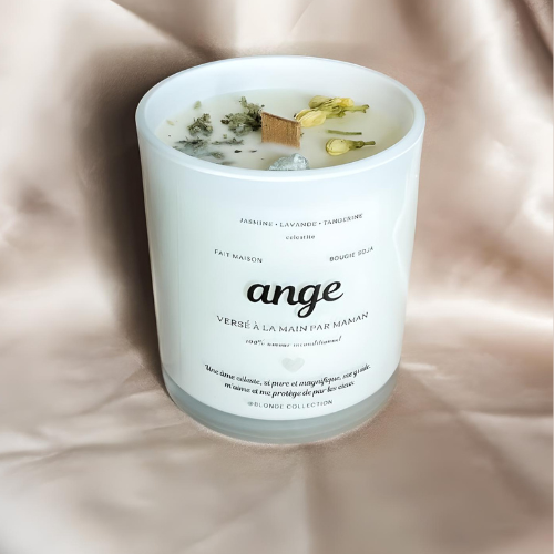 Handmade Angel Premium Soy Candle with Celestite Stone for Spiritual Connection and guidance