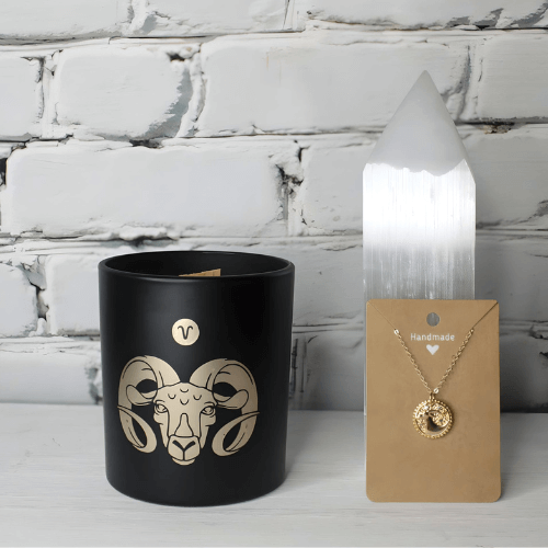Aries Gift Set- Candle & Medallion Necklace