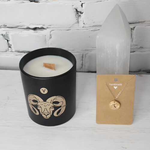 Aries Gift Set- Candle & Medallion Necklace