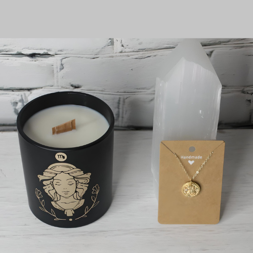 Virgo Gift Set- Candle & Medallion Necklace