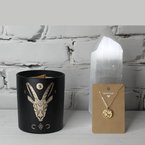 Capricorn Gift Set- Candle & Medallion Necklace