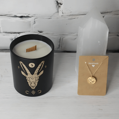 Capricorn Gift Set- Candle & Medallion Necklace