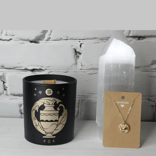 Aquarius Gift Set- Candle & Medallion Necklace
