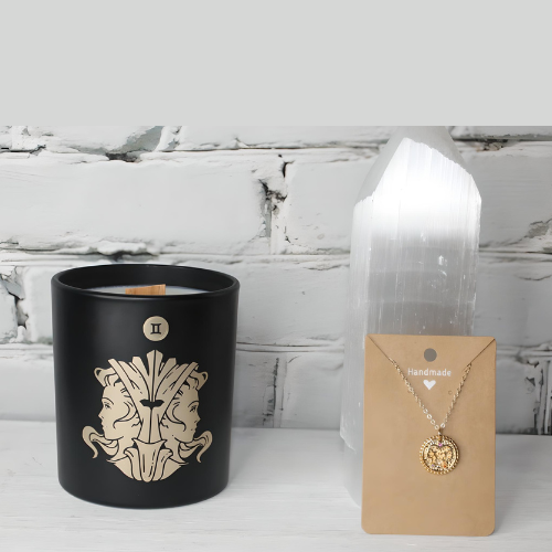 Gemini Gift Set- Candle & Medallion Necklace