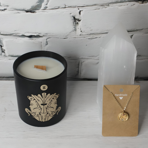 Gemini Gift Set- Candle & Medallion Necklace