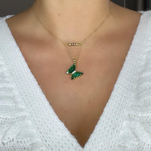 Pyrite Emerald Butterfly Necklace